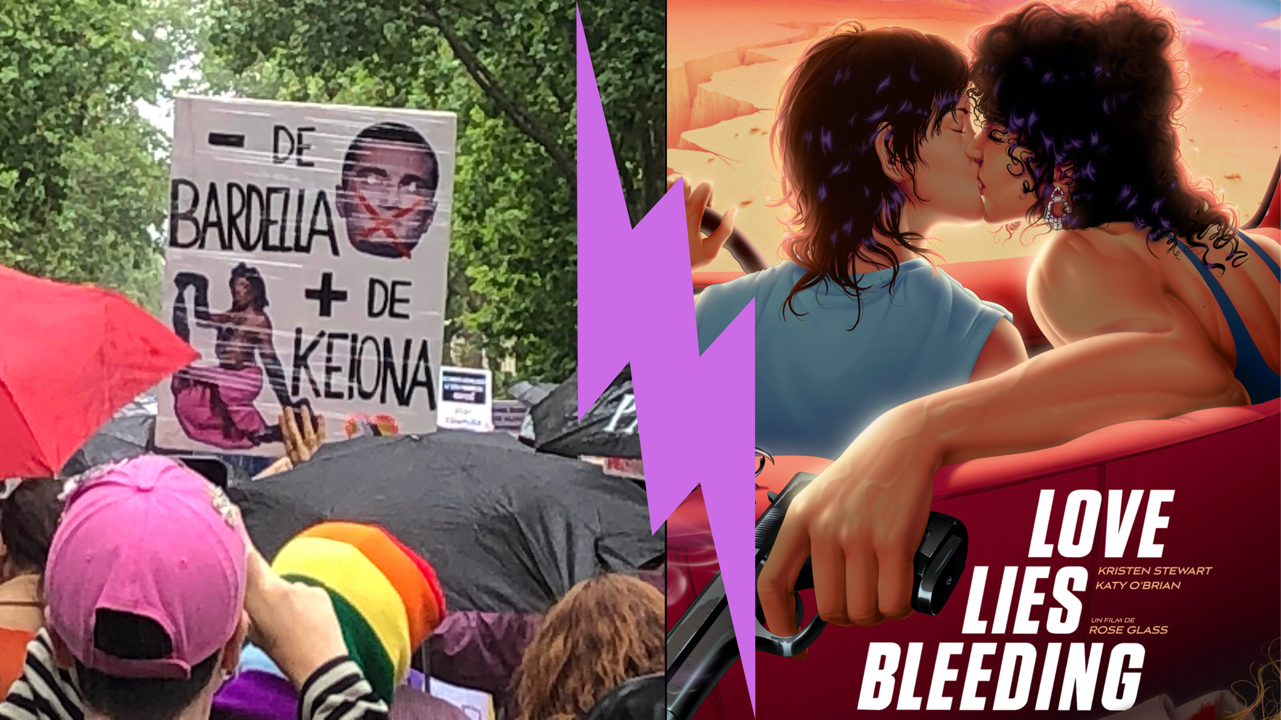 Manifestation pride radicale et affiche de love lies bleeding